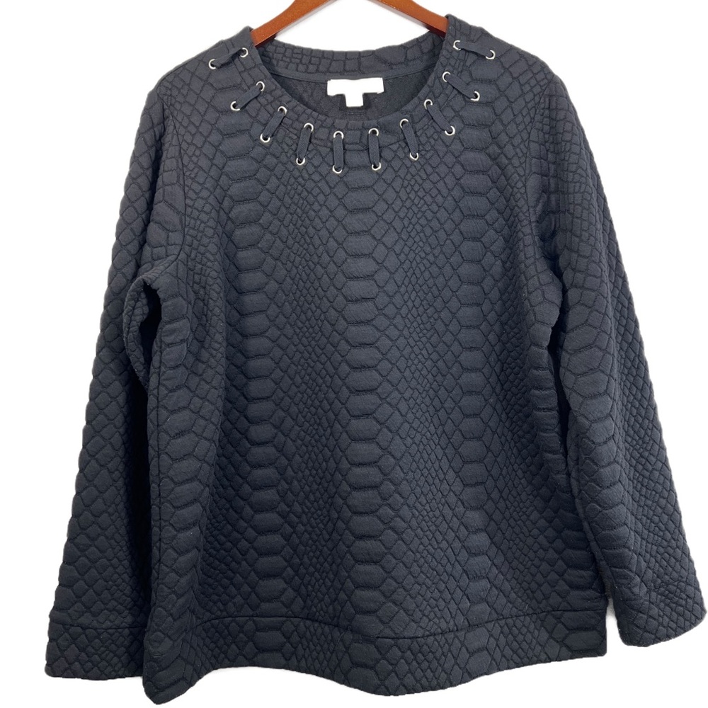 Michael Kors Womens Sweater Black Long Sleeve Embellished Neckline Size 1X